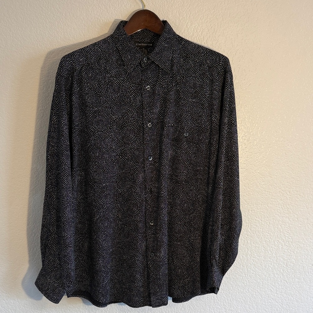 Claiborne Men's Black and White Patterned Shirt